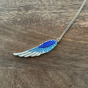 Crystal beaded angel wing with blue and clear crystals